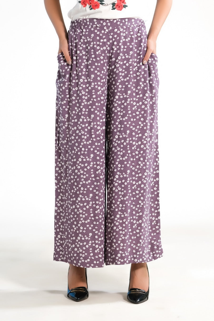 Sprinkles Stitched 1 Piece Summer Bottoms Women Collection'2025-Allover Ditsy Floral Wide Leg Pant