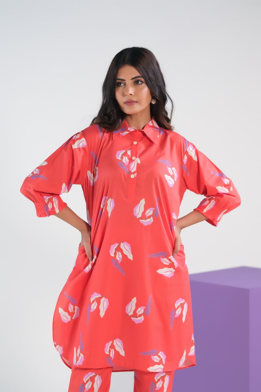 Sprinkles Stitched 2 Piece Summer Co Ord Sets Women Collection'2025-Bean Red Lavender - Cambric