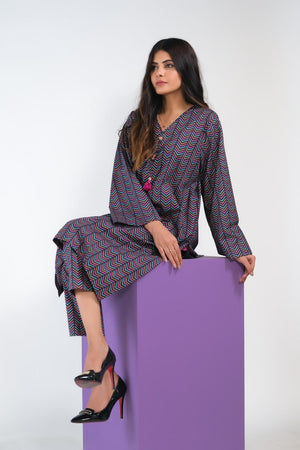 Sprinkles Stitched 2 Piece Summer Co Ord Sets Women Collection'2025-Linear Chevron - Cambric