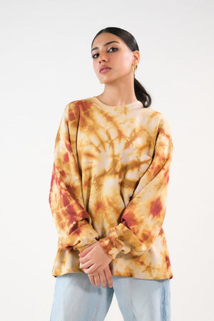 Sprinkles Stitched 1 Piece Winter Shirts Women Collection'2025-Tie Dye Sweatshirt With Pocket - Brown
