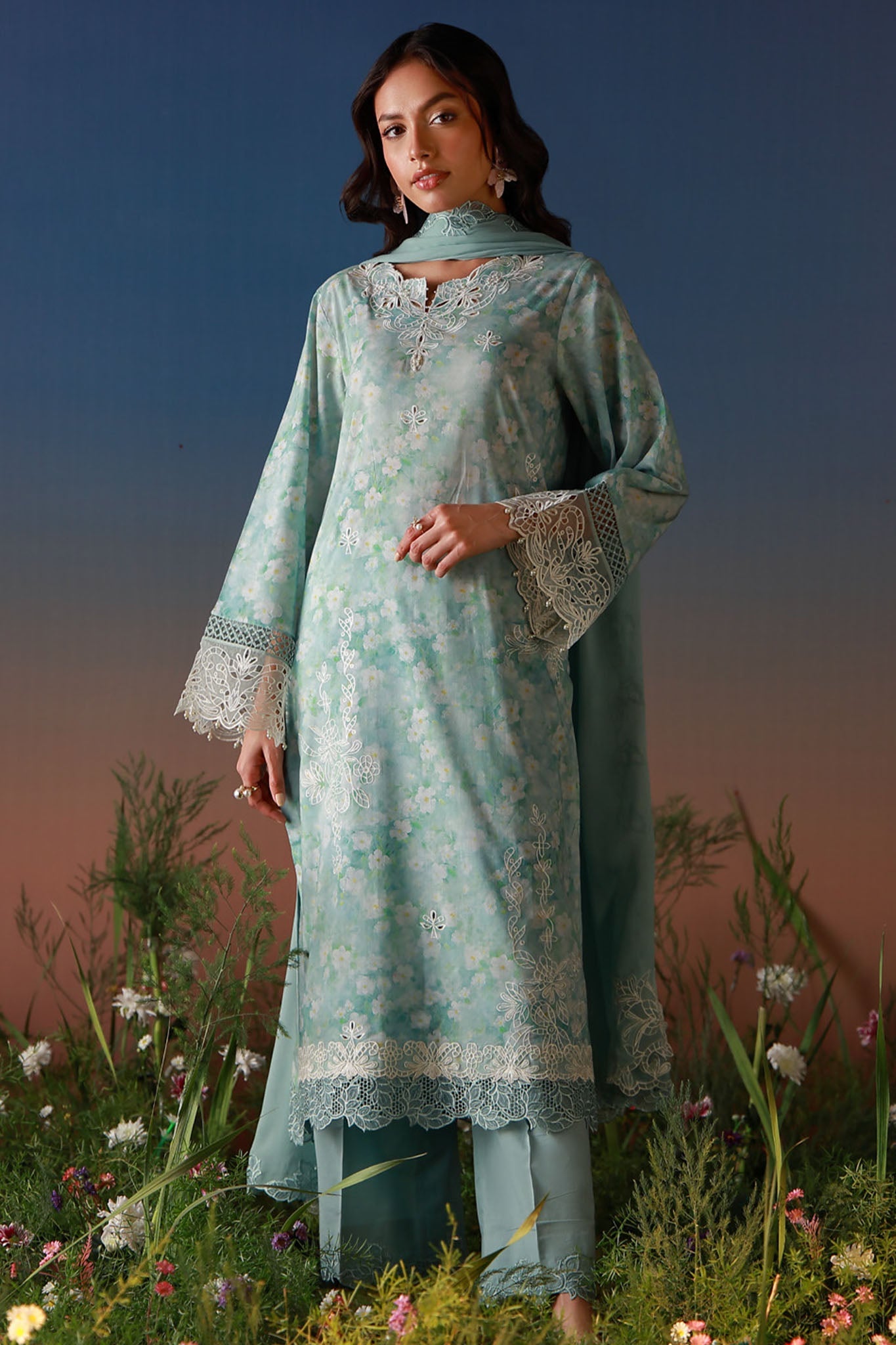 Mirha By Sahar Unstitched 3 Piece Emb Lawn Suit-SS1-26-41-Pale Azure