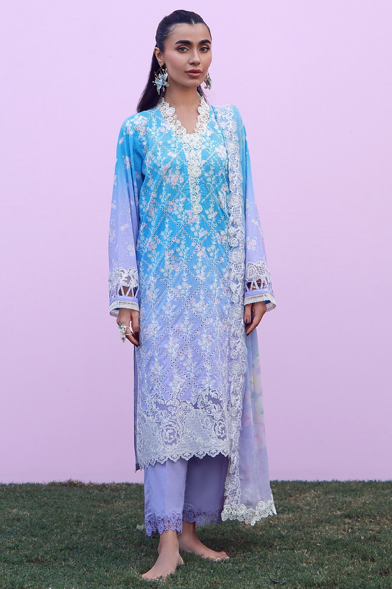 Mirha By Sahar Unstitched 3 Piece Emb Lawn Suit-SS1-26-42-Indigo Amethyst