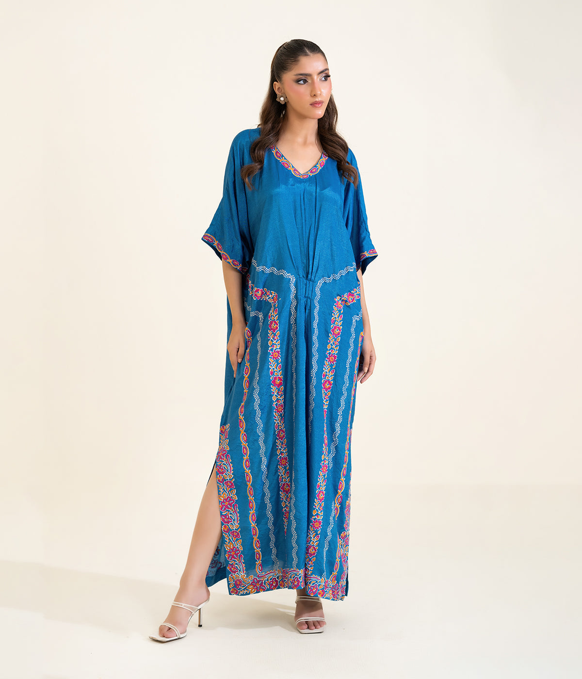 Sinopia Stitched 1 Piece Block Print Kaftan-SSBP26-001-Blue