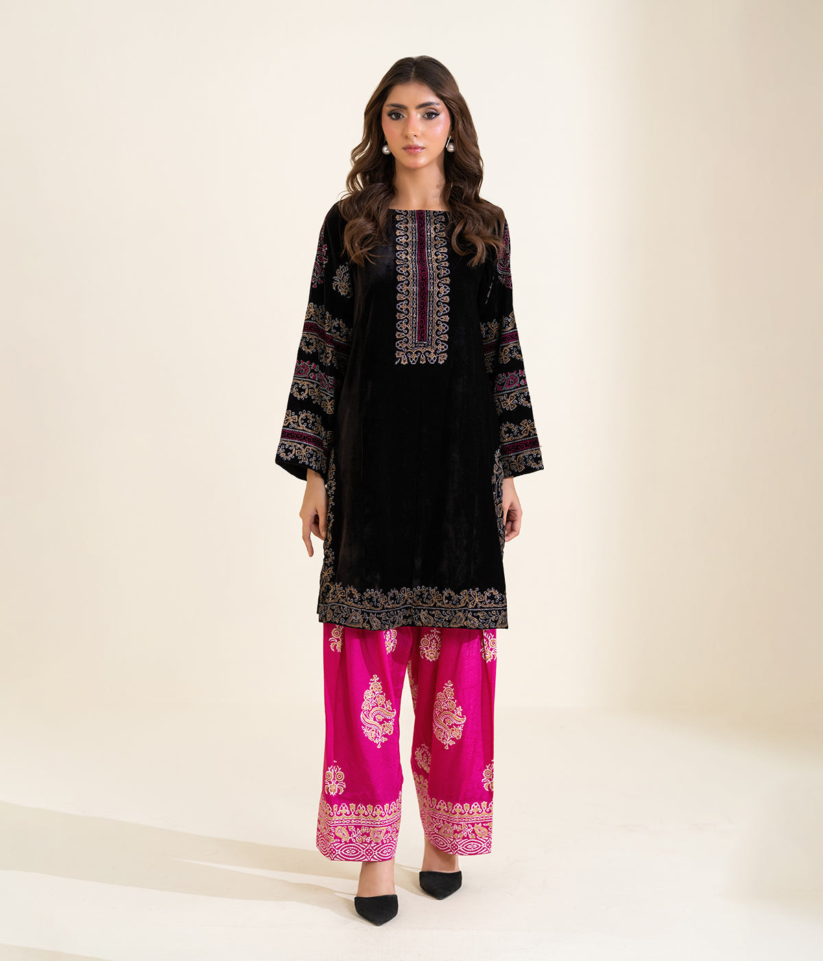 Sinopia Stitched 2 Piece Formals Women Suit-SSBP26-006-Black