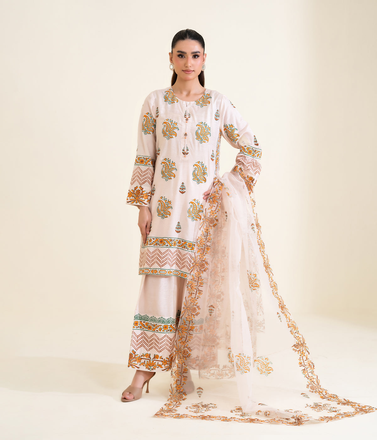 Sinopia Stitched 3 Piece Luxury Formals Suit-SSBP26-007-Beige