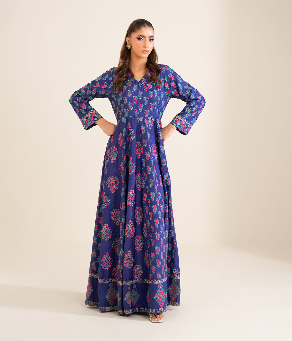Sinopia Stitched 1 Piece Block Print Kaftan-SSBP26-008-L/Blue