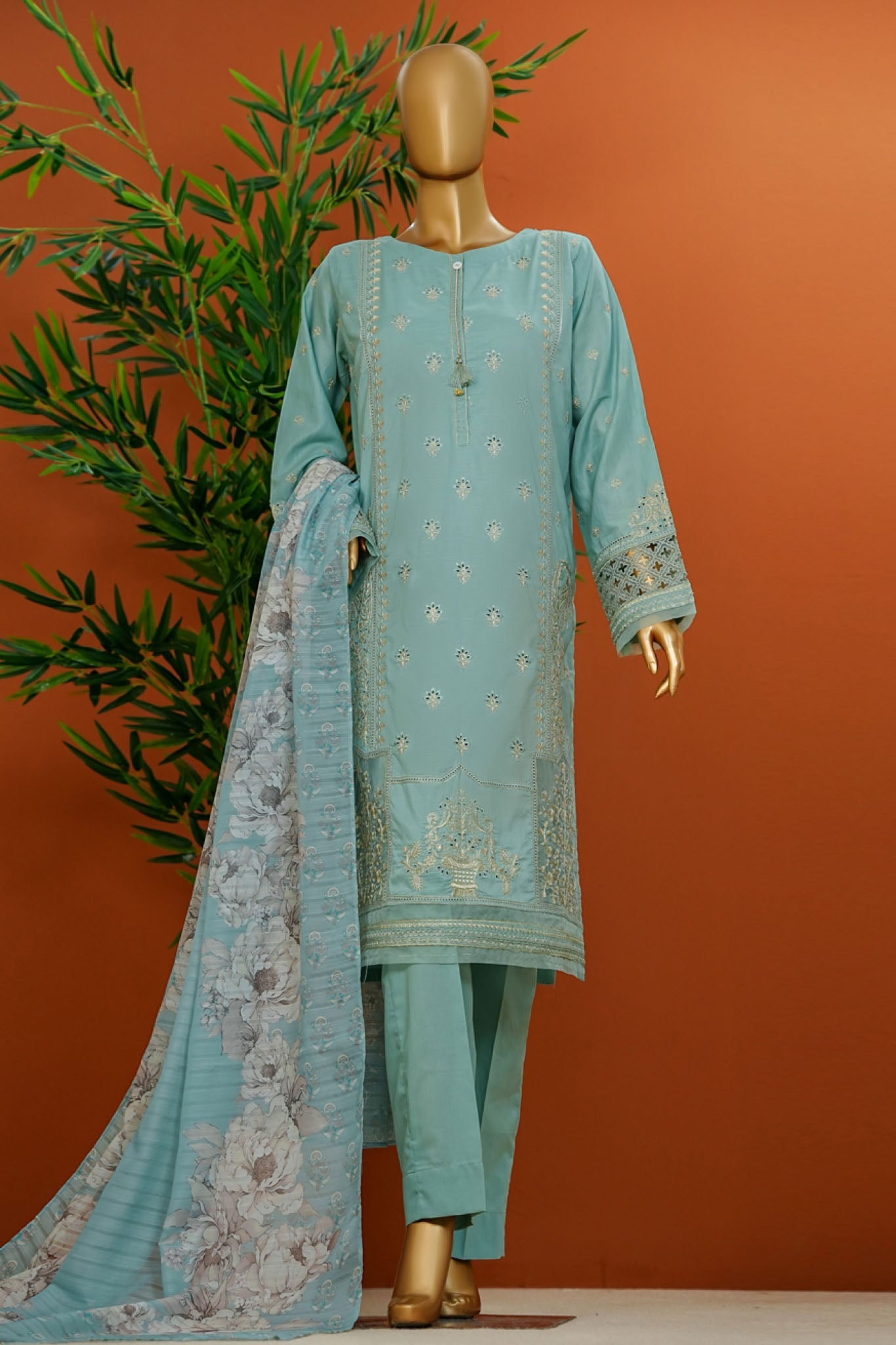 Muse By HZ Stitched 3 Piece Emb Cotton Slub Vol-01 Collection'2025-SSE-103-Aqua
