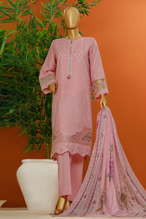 Muse By HZ Stitched 3 Piece Emb Cotton Slub Vol-01 Collection'2025-SSE-105-Pink