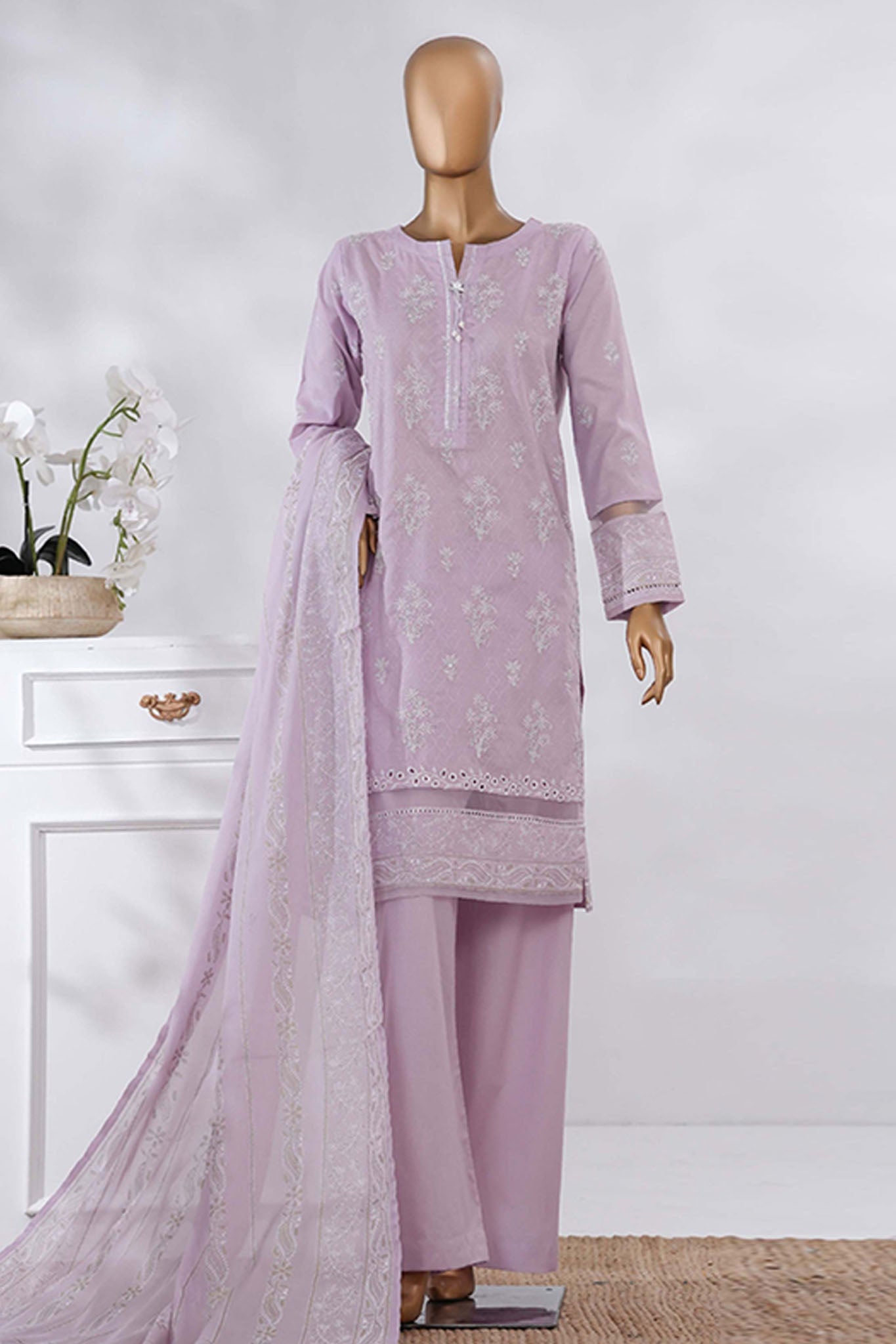 Sunehri By HZ Stitched 3 Piece Emb Dyed Cotton Winter Collection'2025-SSE-813-Lavender
