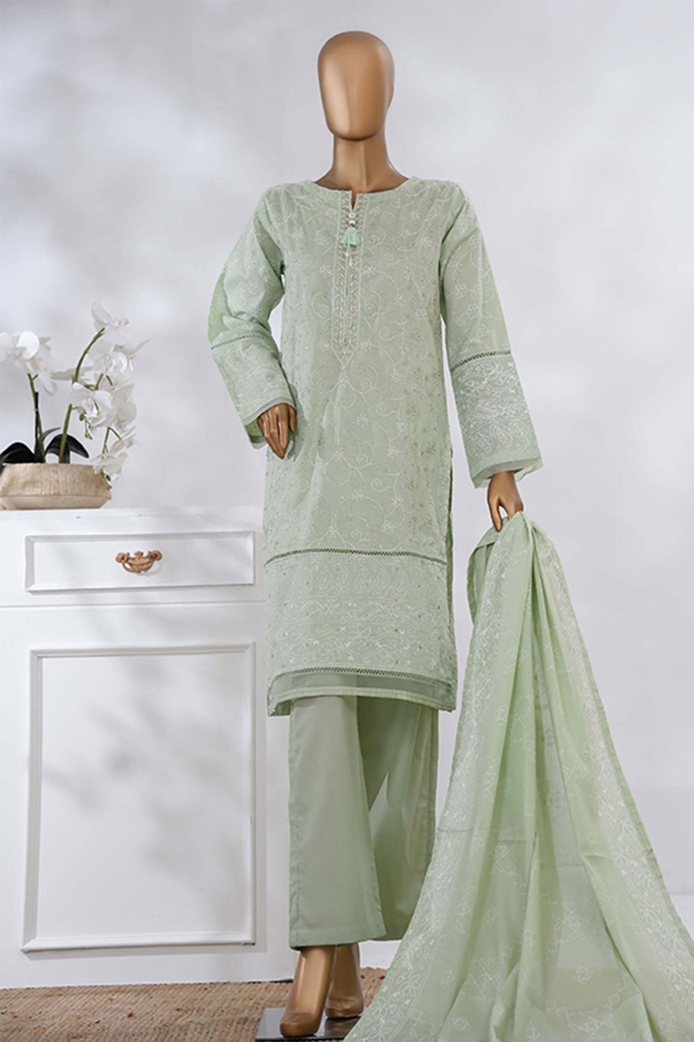 Sunehri By HZ Stitched 3 Piece Emb Dyed Cotton Winter Collection'2025-SSE-815-Green