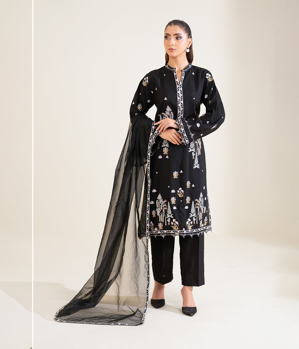 Sinopia Stitched 3 Piece Luxury Formals Suit-SSE26-002-Black