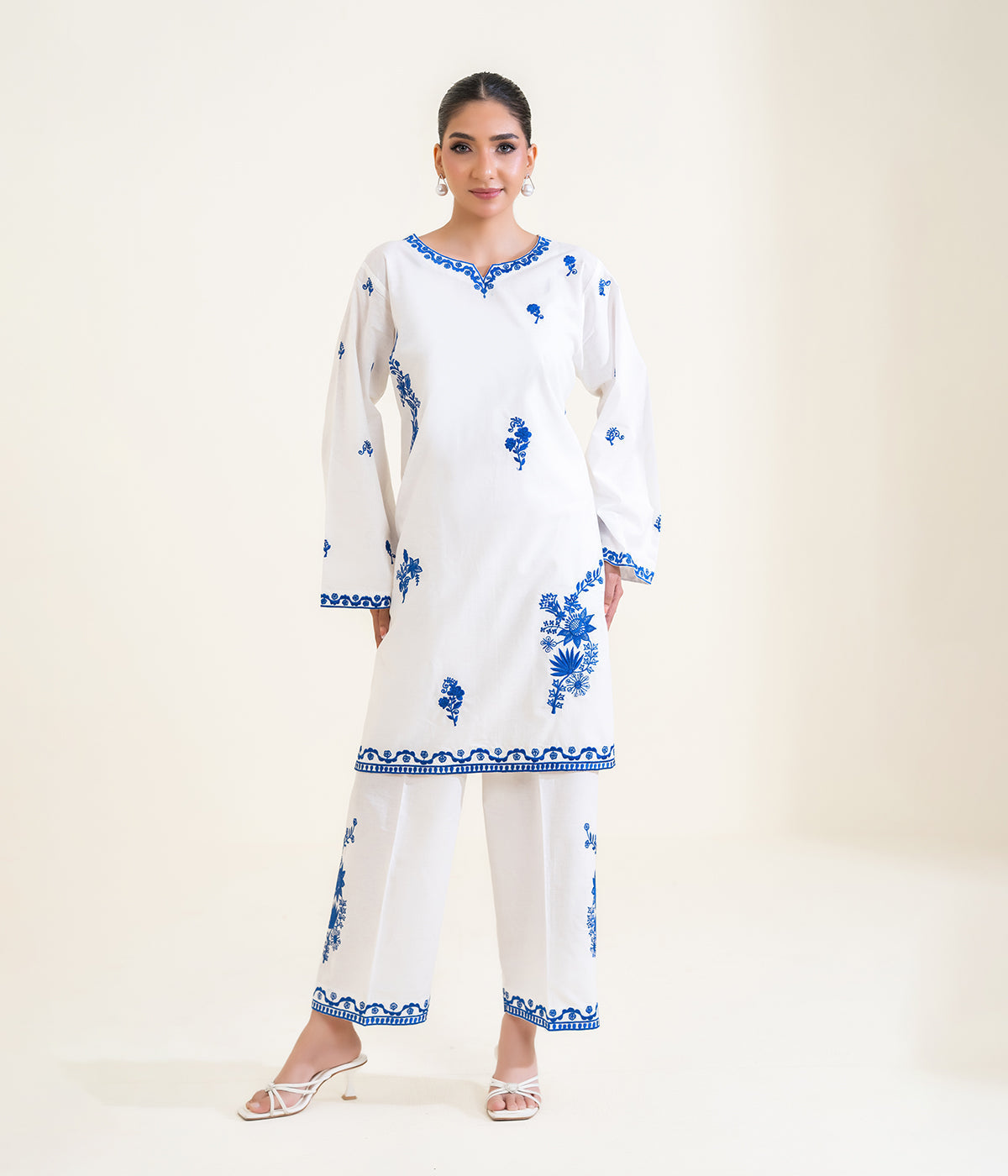 Sinopia Stitched 2 Piece Summer Women Suit-SSE26-004-White