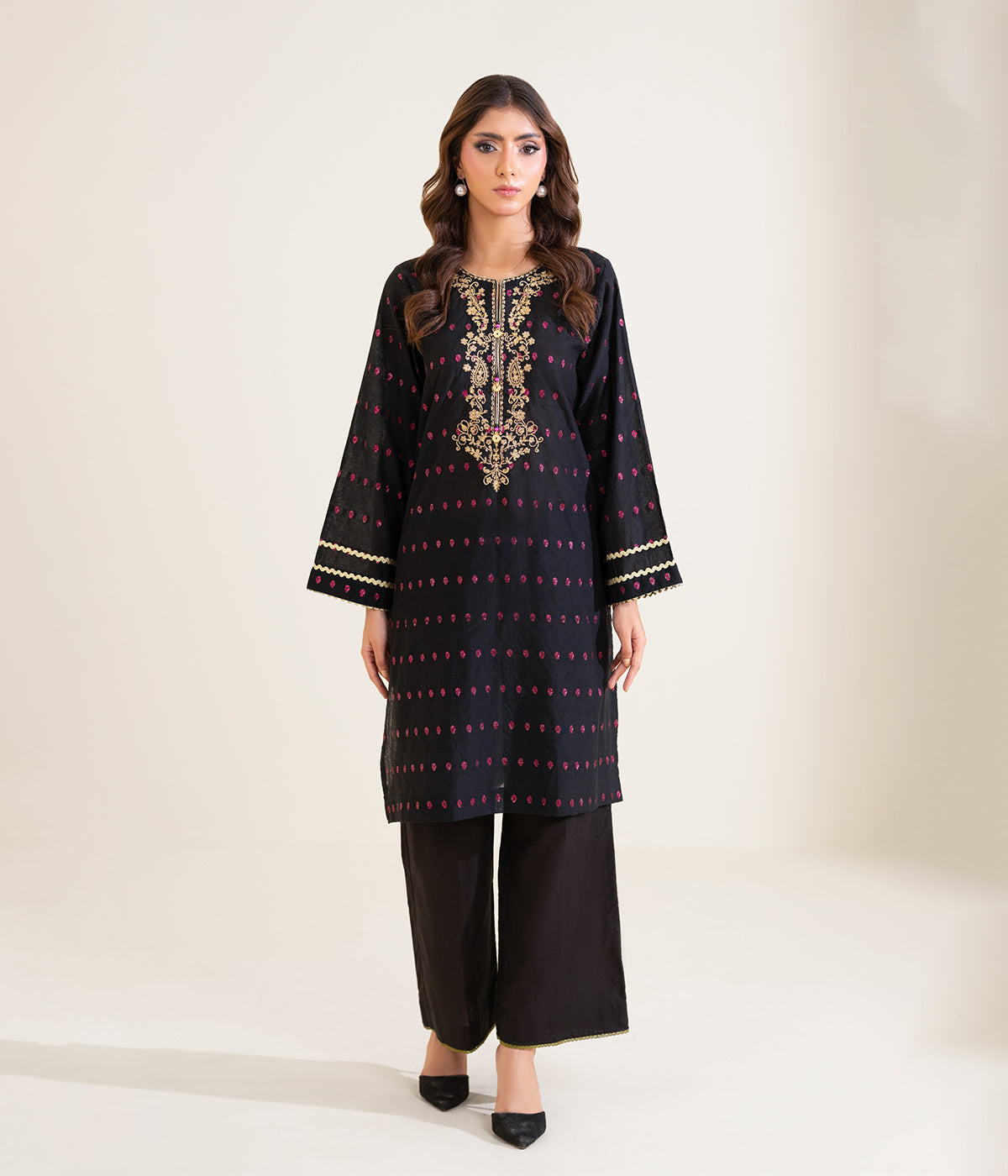 Sinopia Stitched 2 Piece Summer Women Suit-SSE26-006-Black