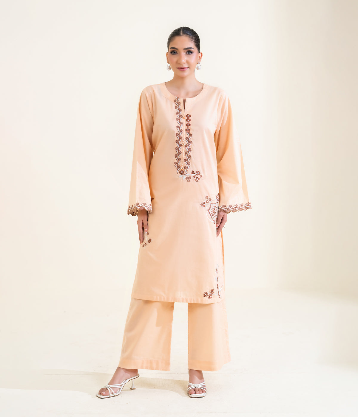 Sinopia Stitched 2 Piece Summer Women Suit-SSE26-009-Light Brown