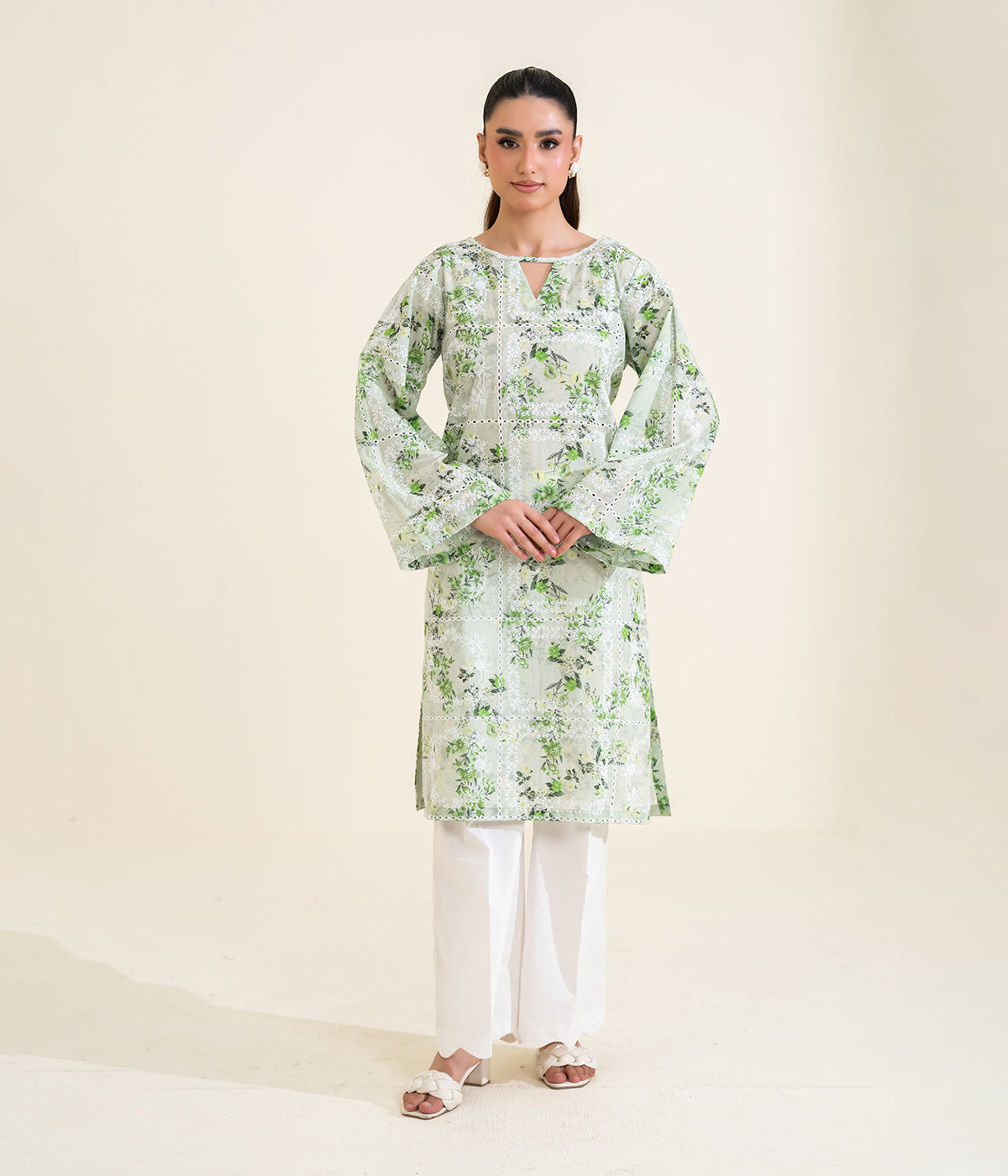 Sinopia Stitched 2 Piece Summer Women Suit-SSE26-016-Green Tale