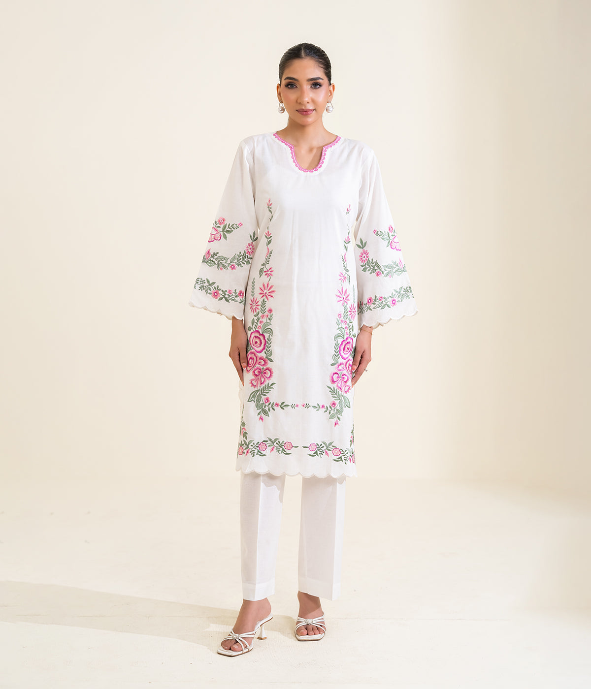 Sinopia Stitched 2 Piece Summer Women Suit-SSE26-018-White