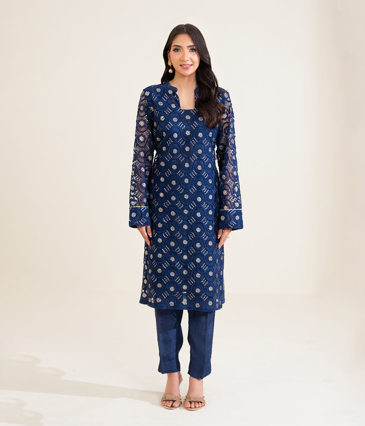 Sinopia Stitched 2 Piece Summer Women Suit-SSE26-022-Dark Blue