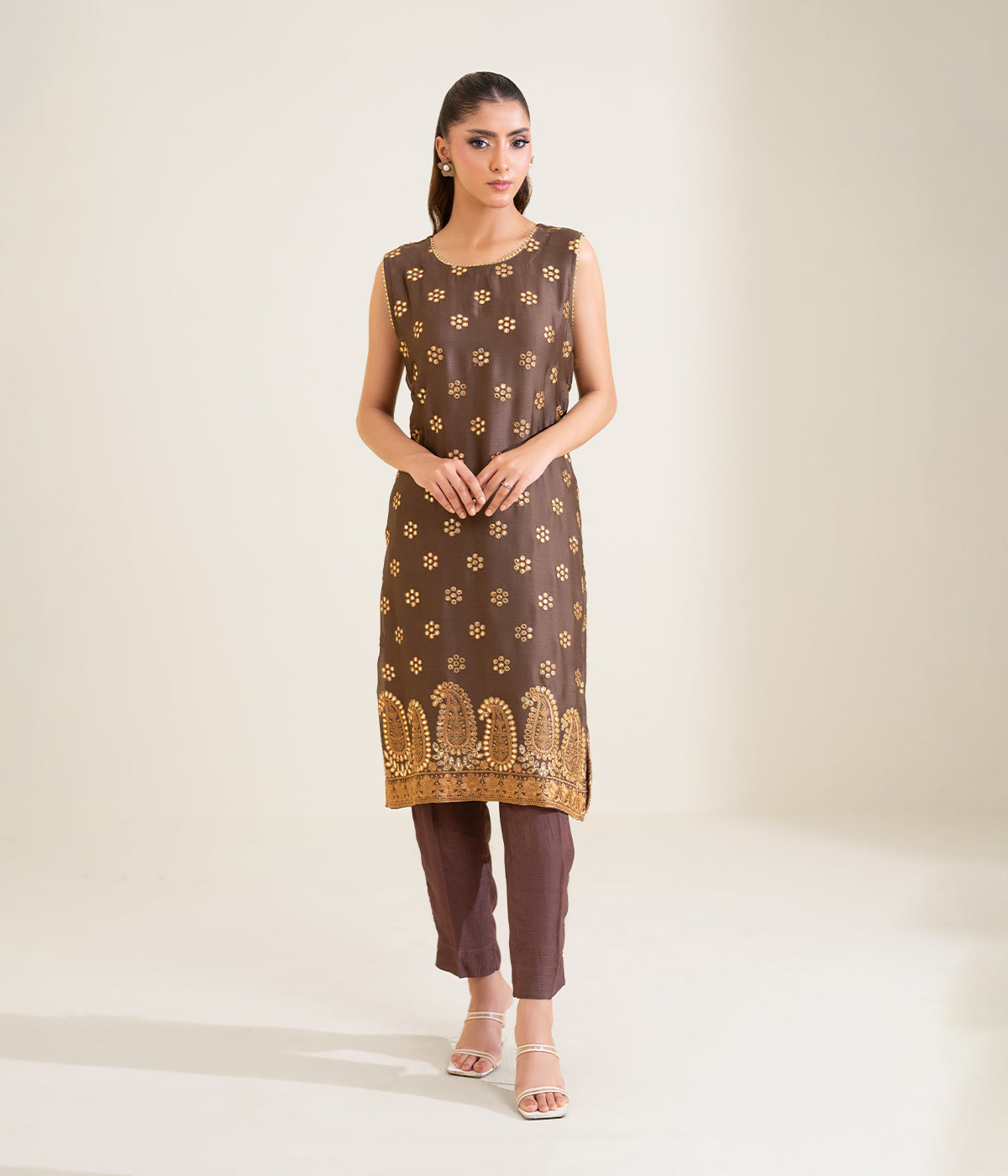 Sinopia Stitched 2 Piece Formals Women Suit-SSE26-025-Brown