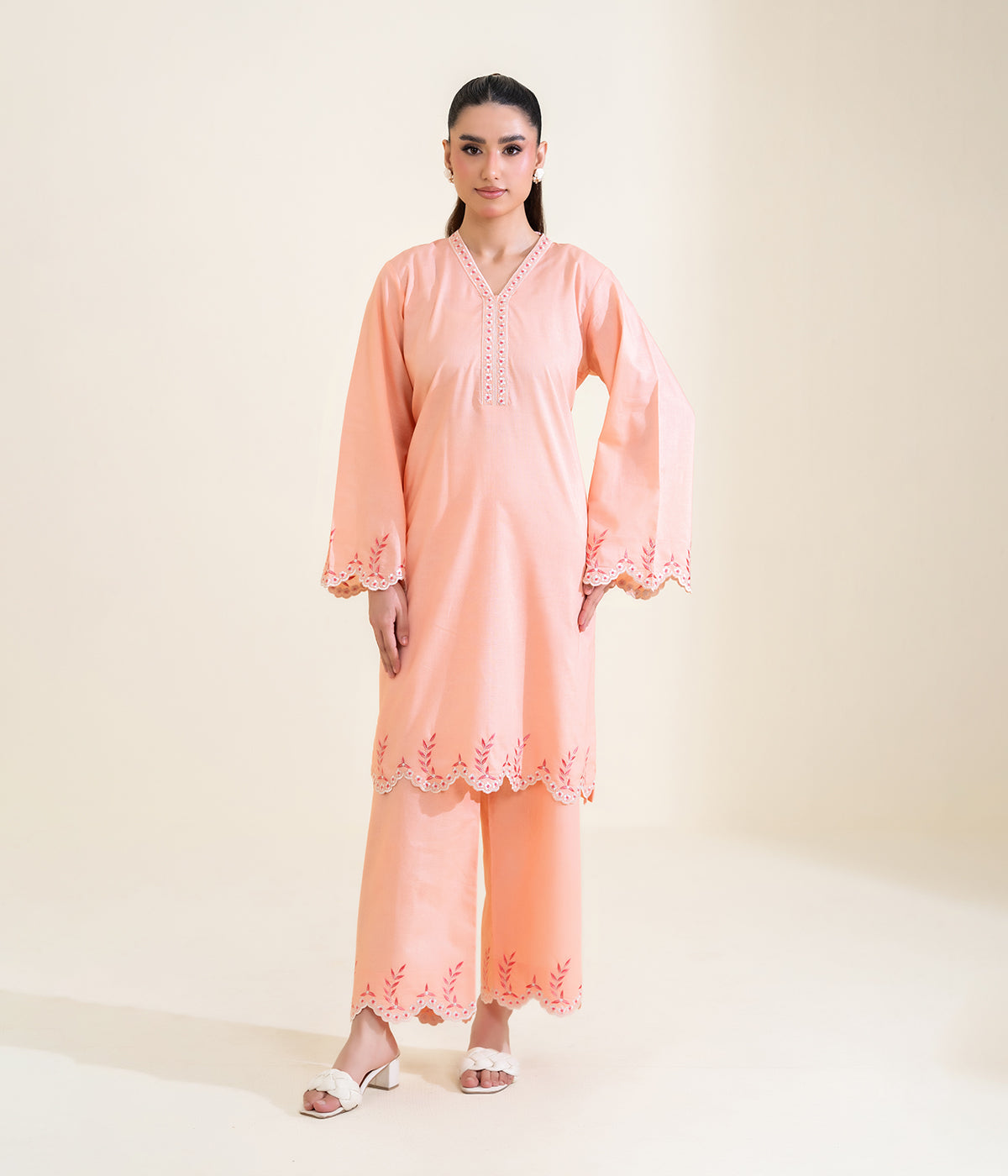 Sinopia Stitched 2 Piece Summer Women Suit-SSE26-026-Peach