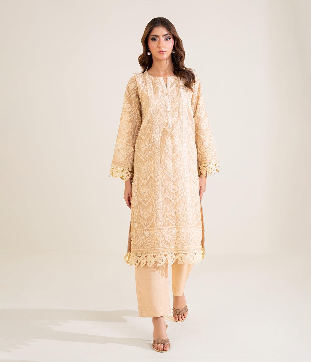 Sinopia Stitched 2 Piece Summer Women Suit-SSE26-028-Ash White