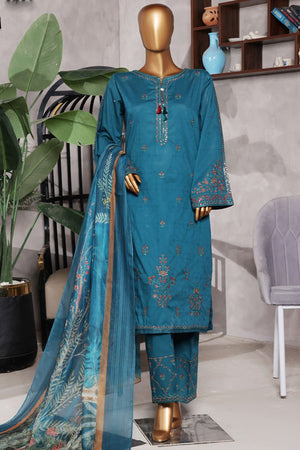 Muse By HZ Stitched 3 Piece Emb Cotton Self Jacquard Vol-02 Collection'2025-SSJ-2503-Teal