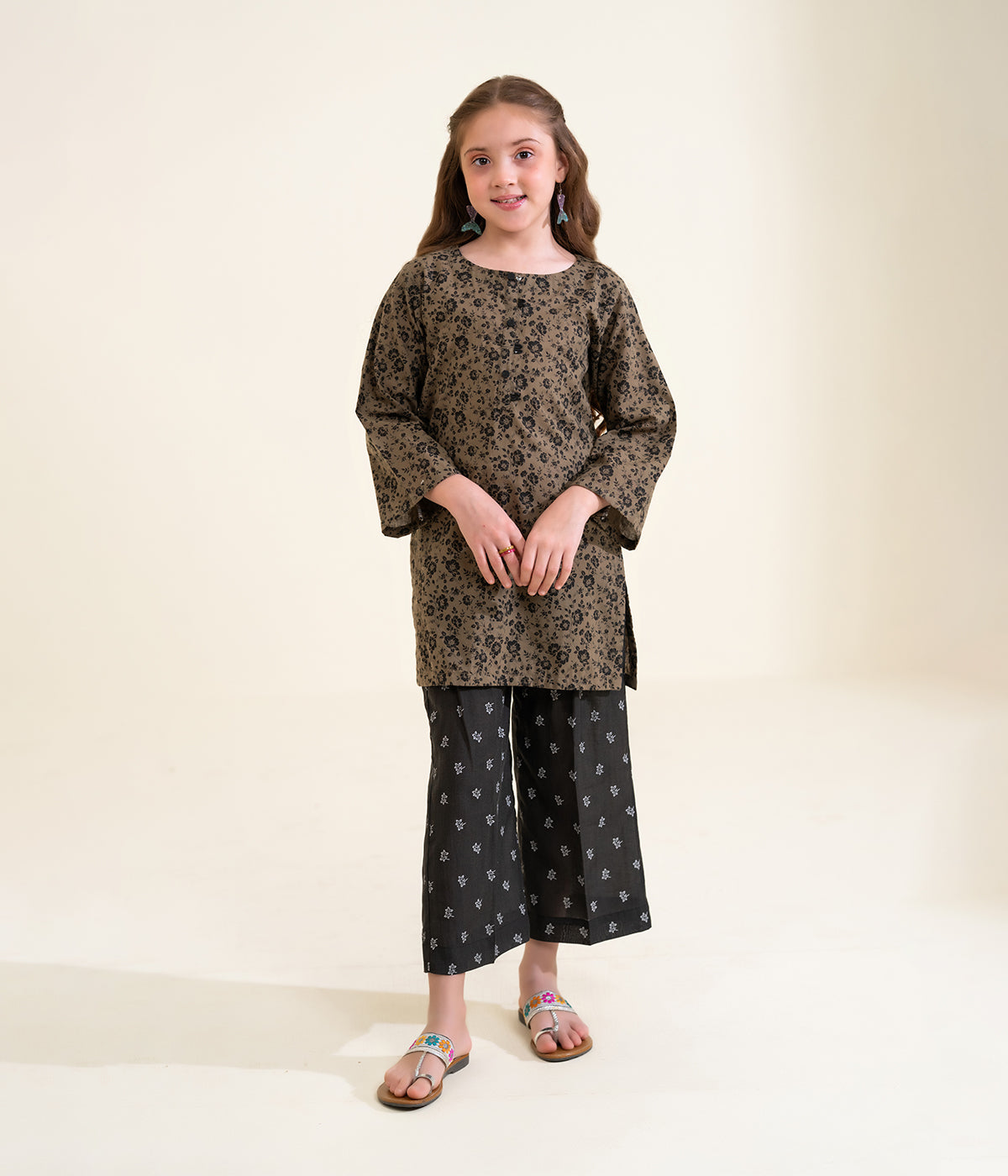 Har Din By Sinopia Stitched 2 Piece Printed Summer Lawn Kids Suit-SSK26-011-D/Brown