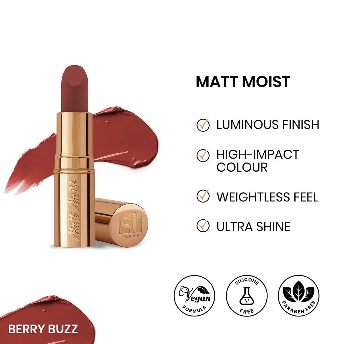 ST London - Matt Moist Long-Lasting Lipstick - Berry Buzz - My Store