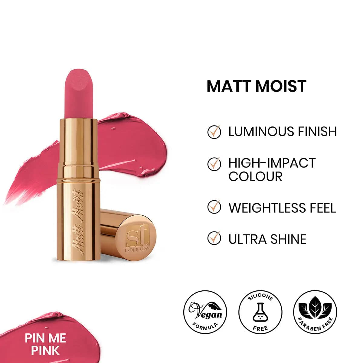 ST London - Matt Moist Long-Lasting Lipstick - Pin Me Pink - My Store