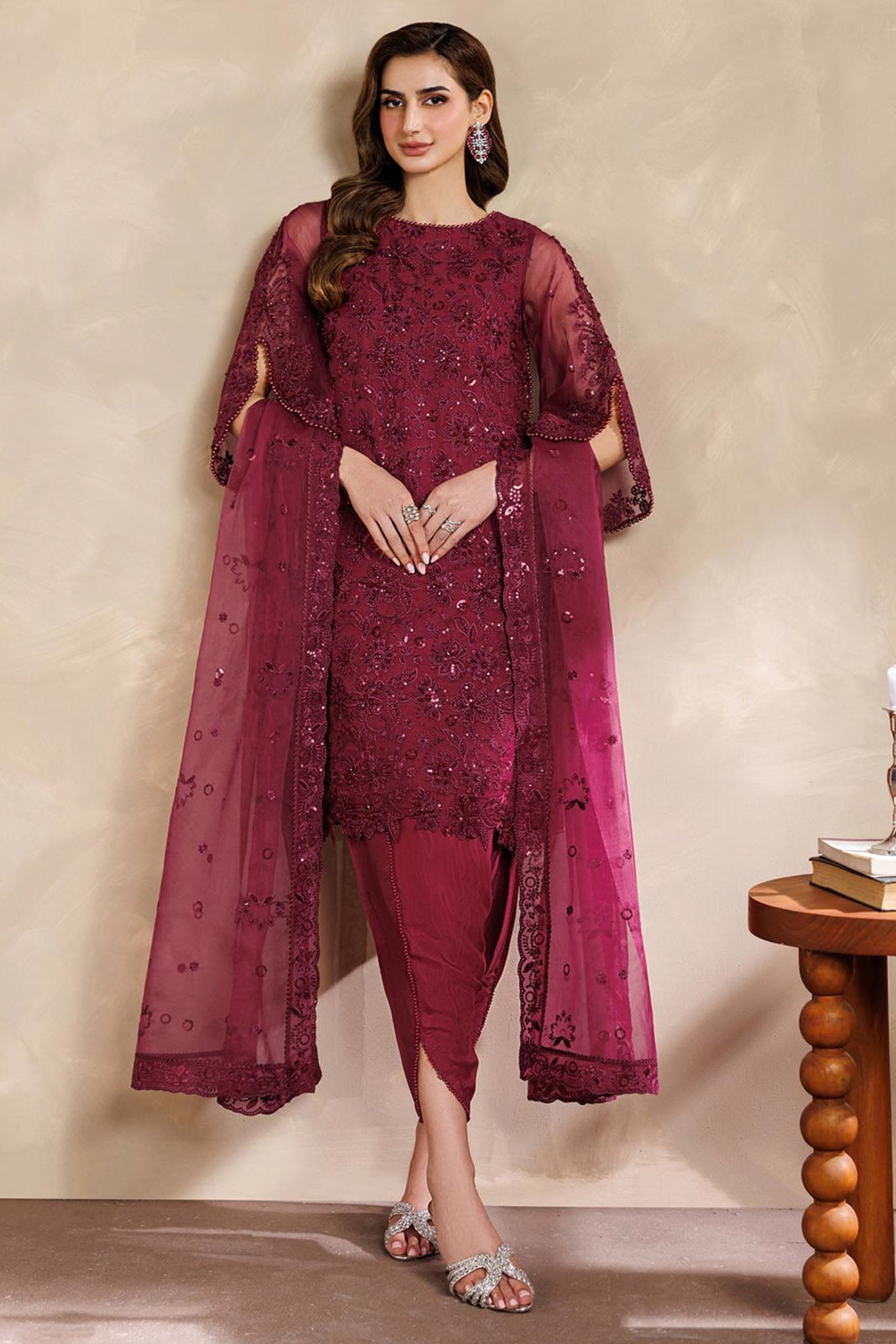 Zayrah By Zarif Unstitched 3 Piece Luxury Formals Suit-ZF-ZYR-01-Surkh