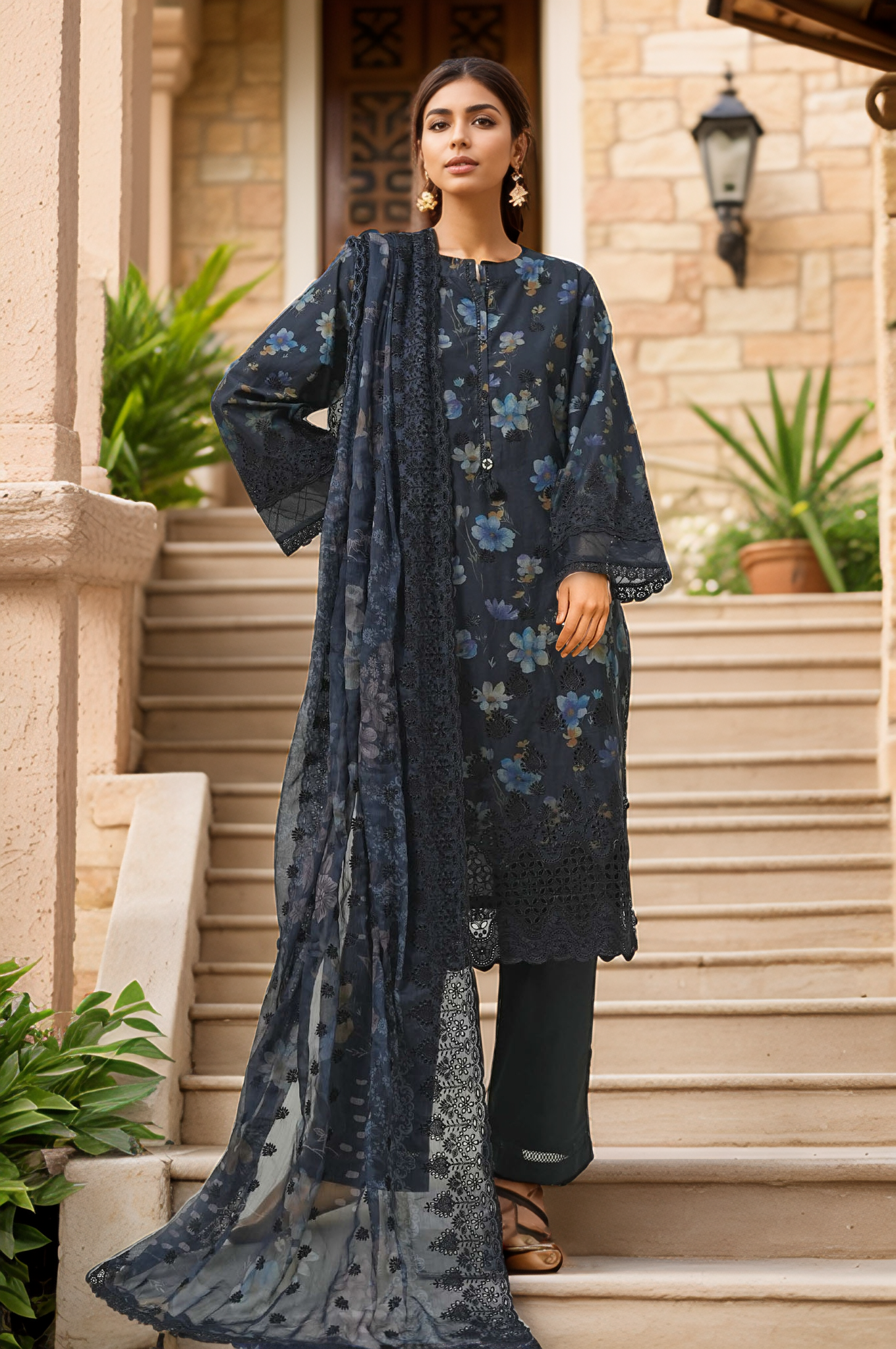 Sada Bahar Stitched 3 Piece Cutwork Chikankari Collection'2025-CKP-02-Black