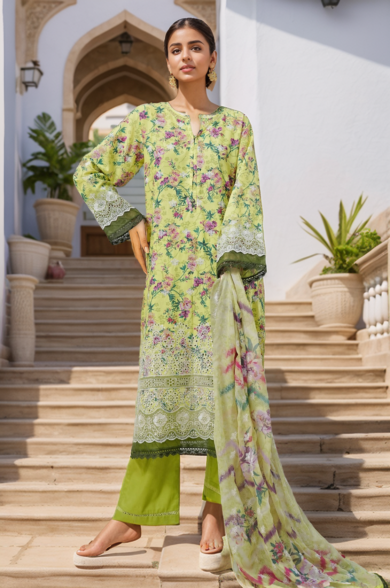 Sada Bahar Stitched 3 Piece Cutwork Chikankari Vol-02 Collection'2025-CKP-Pista Green