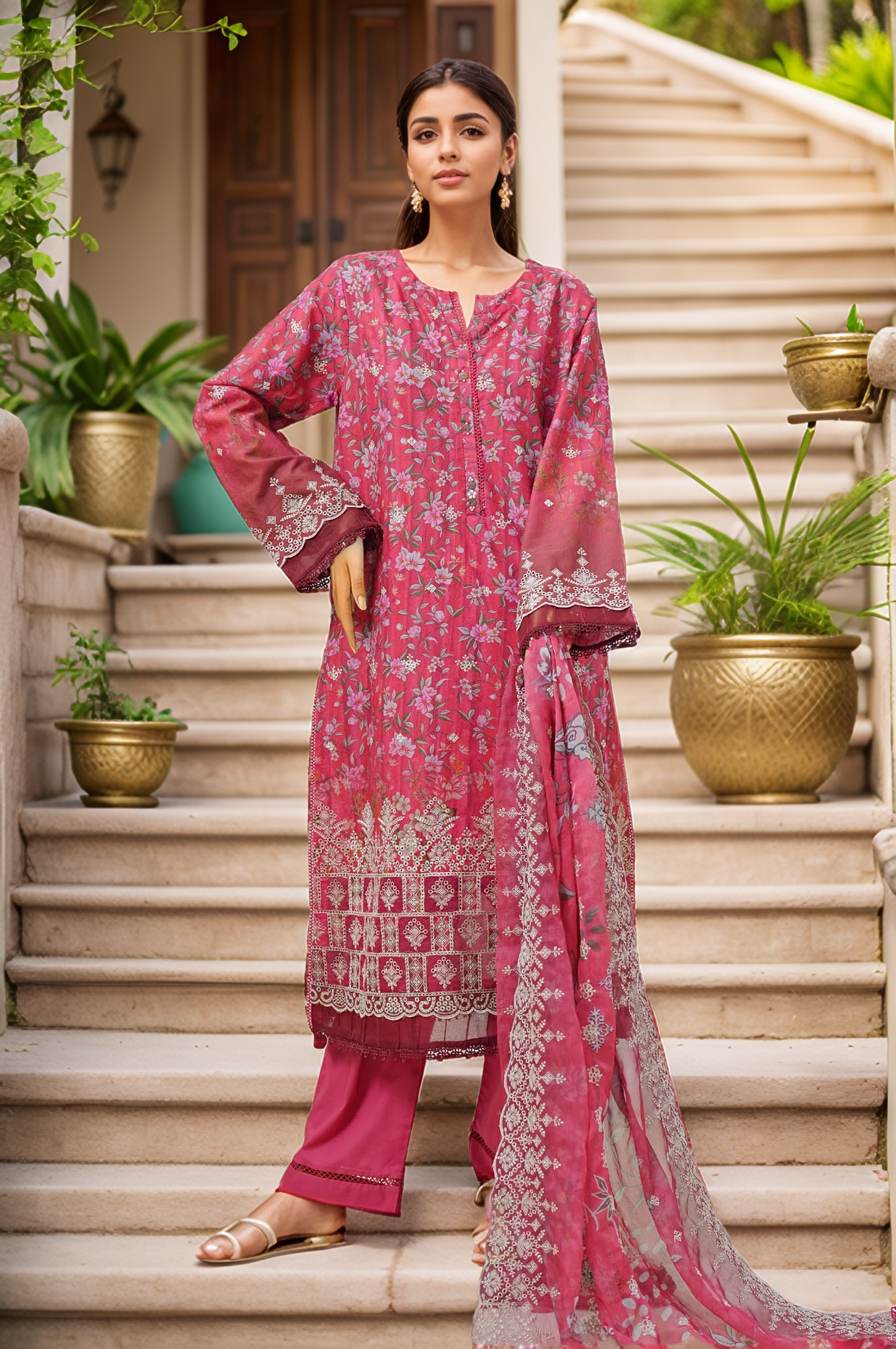 Sada Bahar Stitched 3 Piece Cutwork Chikankari Vol-02 Collection'2025-CKP-Red
