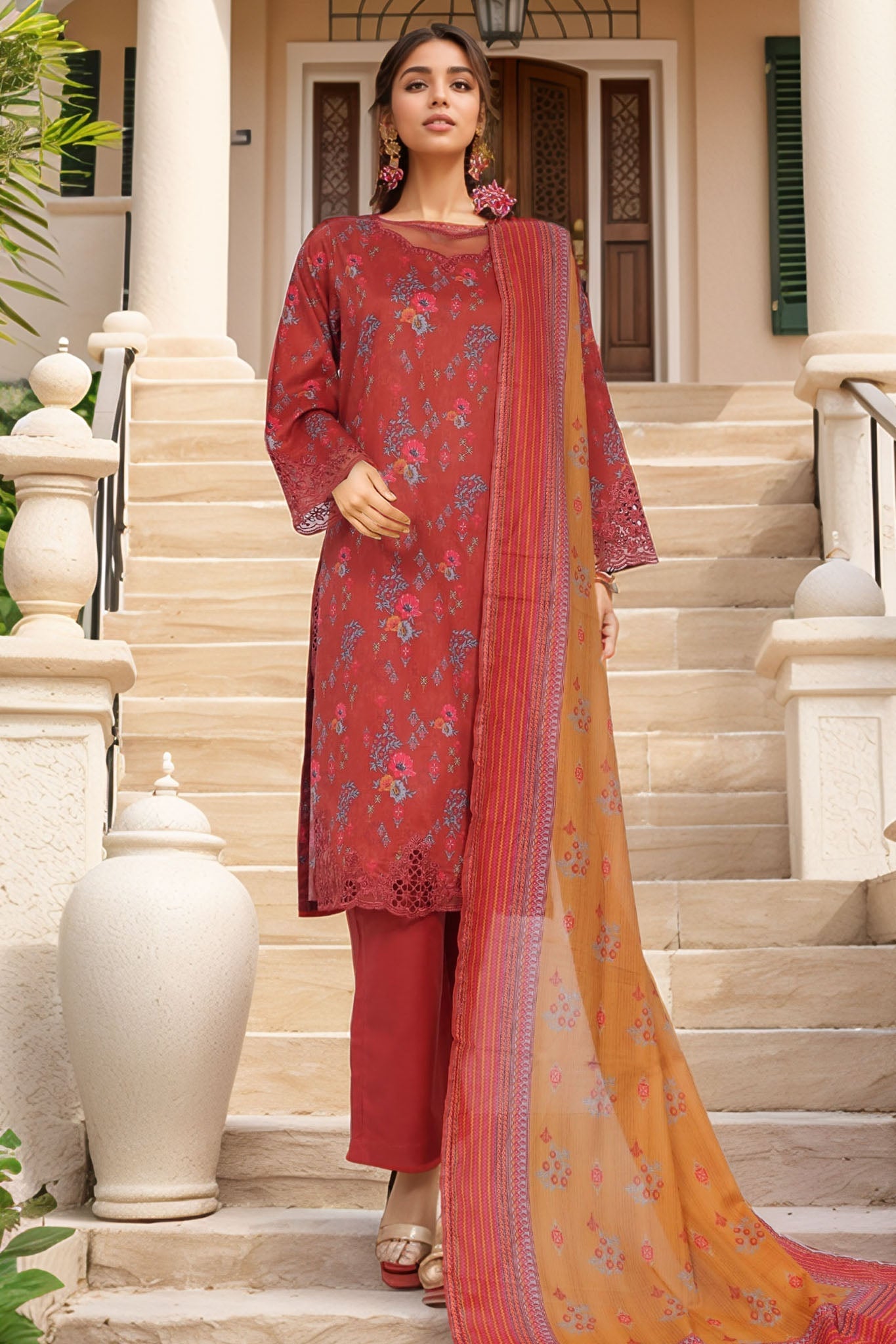 Sada Bahar Stitched 3 Piece Luxury Cutwork Vol-01 Collection'2025-CW-4017-Rust