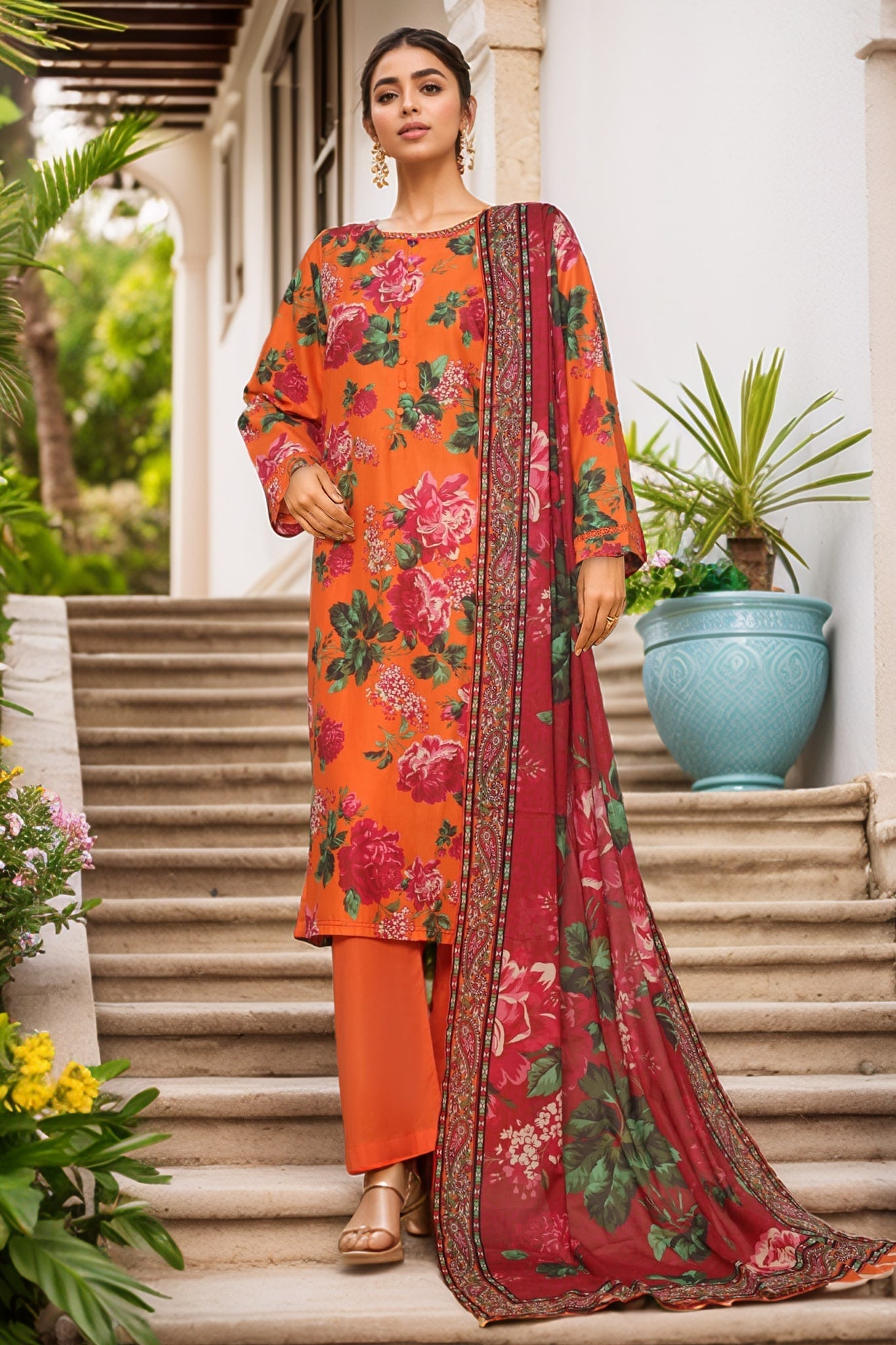 Sada Bahar Stitched 3 Piece Printed Cambric Vol-01 Collection'2025-244-ORANGE