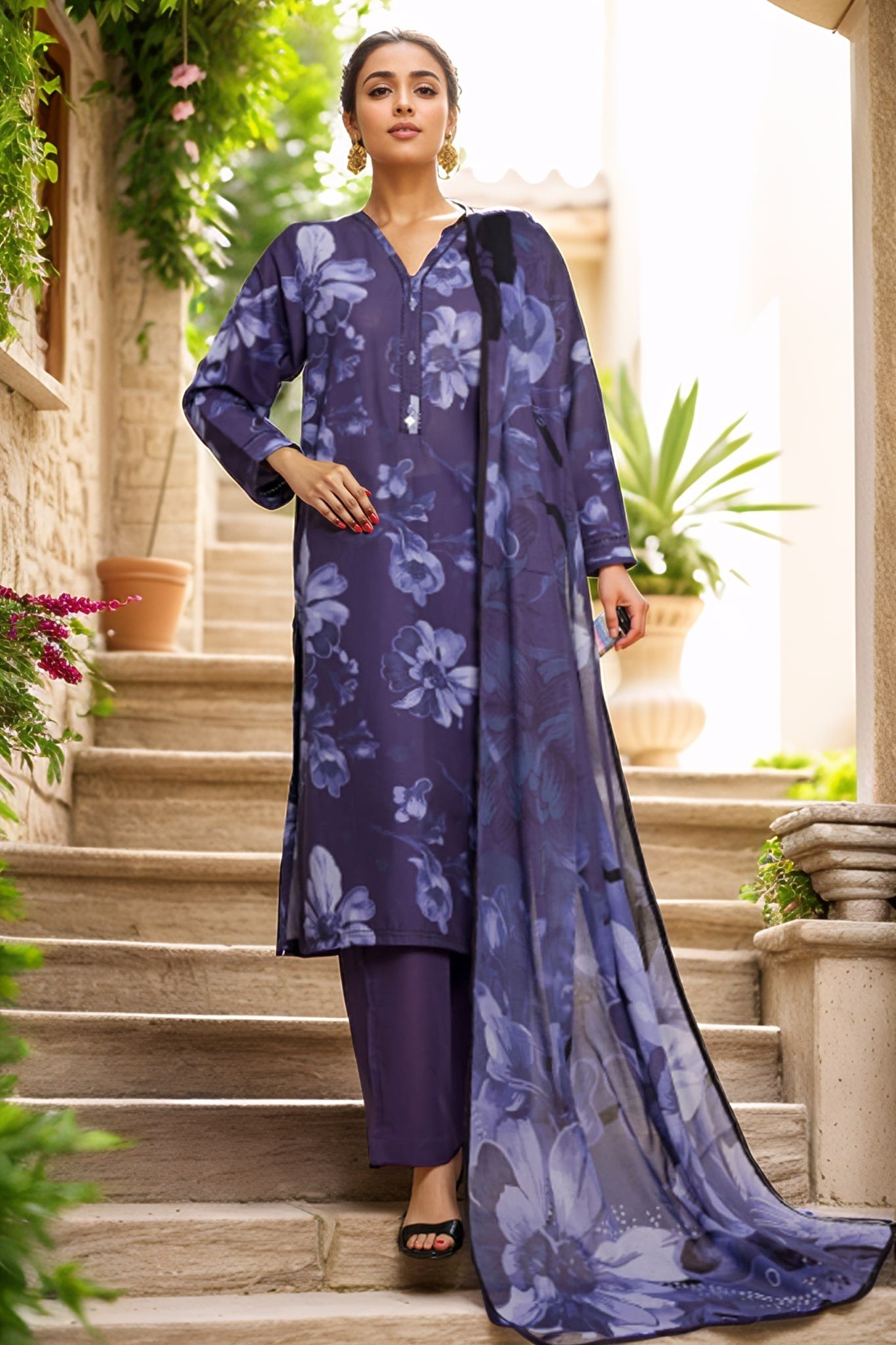Sada Bahar Stitched 3 Piece Printed Cambric Vol-01 Collection'2025-248-BLUE