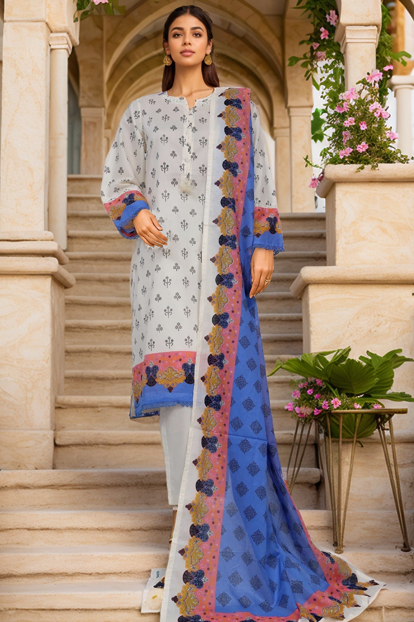 Sada Bahar Stitched 3 Piece Printed Lawn Vol-02 Collection'2025-PR-326-White