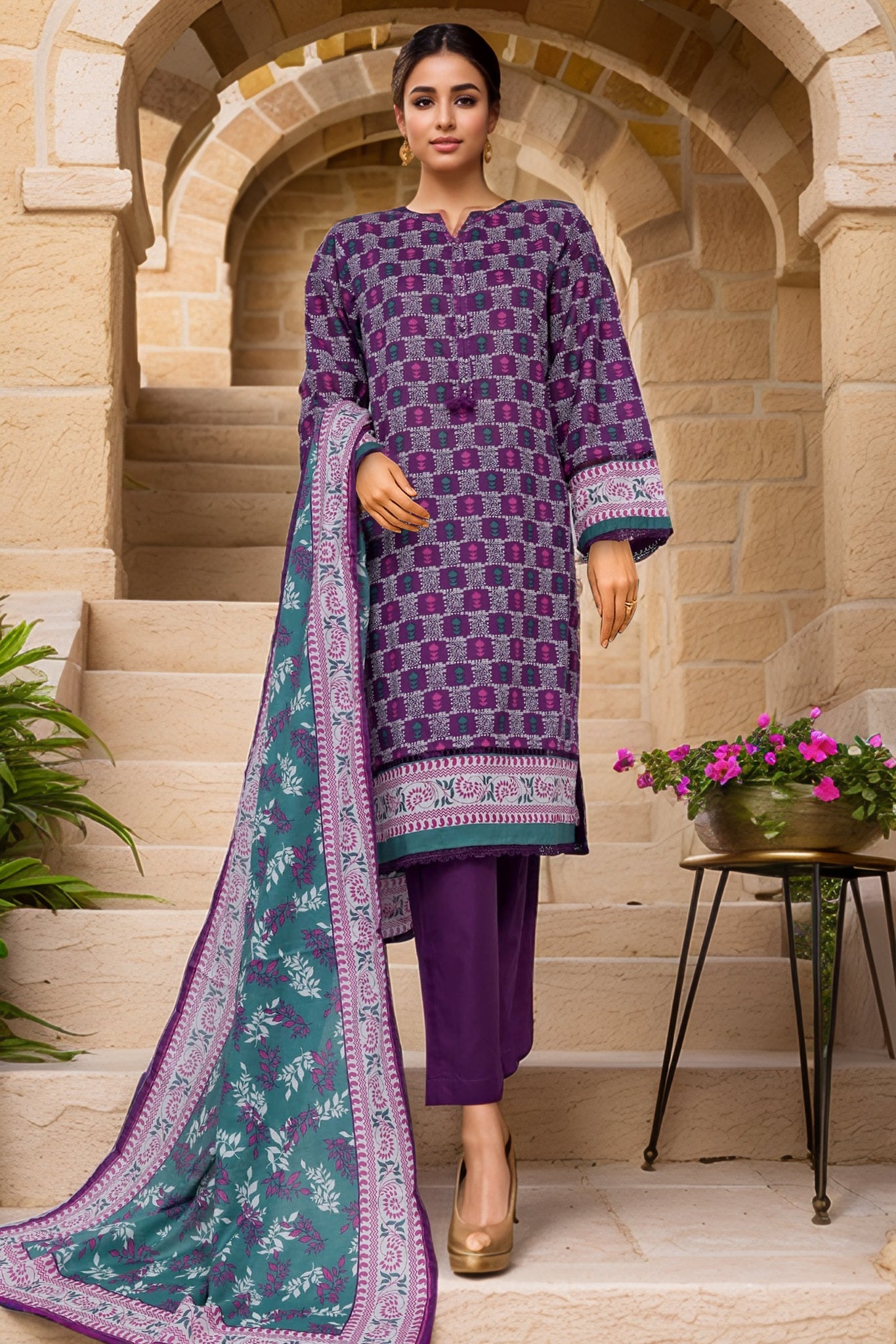Sada Bahar Stitched 3 Piece Printed Lawn Vol-02 Collection'2025-PR-302-Purple