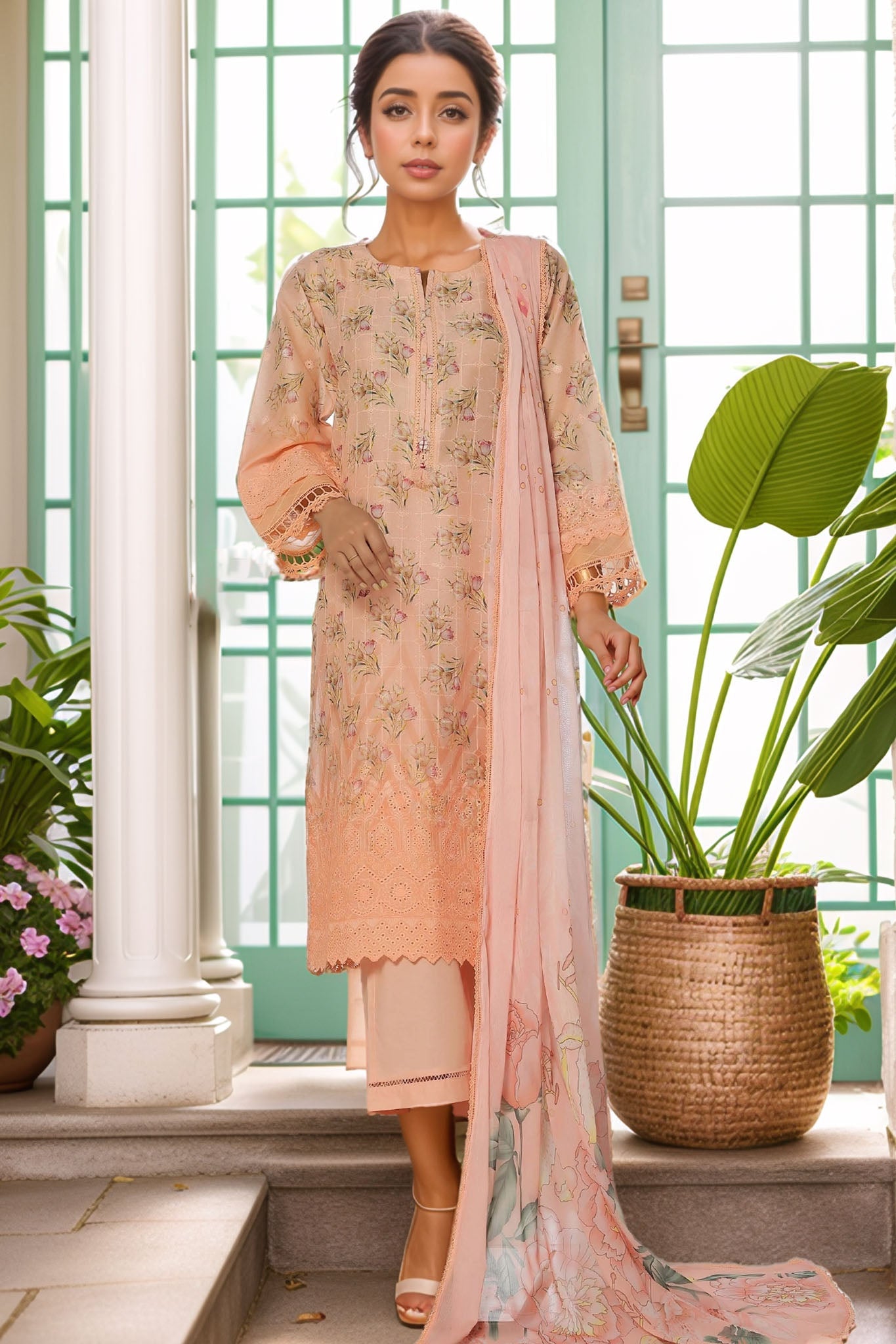Sada Bahar Stitched 3 Piece Fusion Chikankari Collection'2025-CKP-Pink