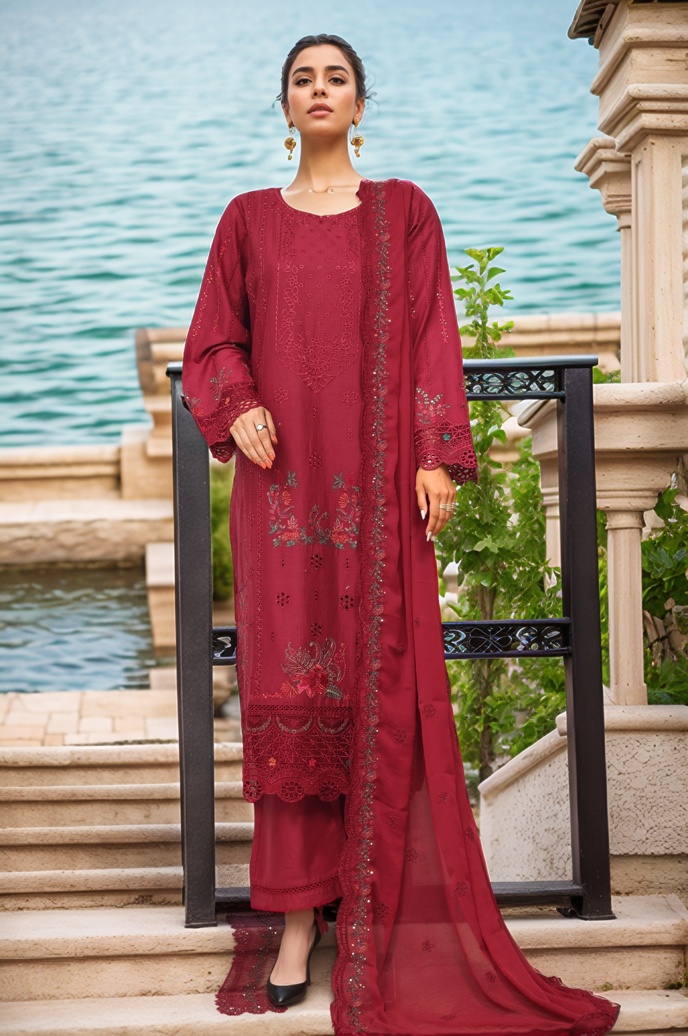 Sada Bahar Stitched 3 Piece Luxury Emb Spring Collection-LEL-MK-26-Red