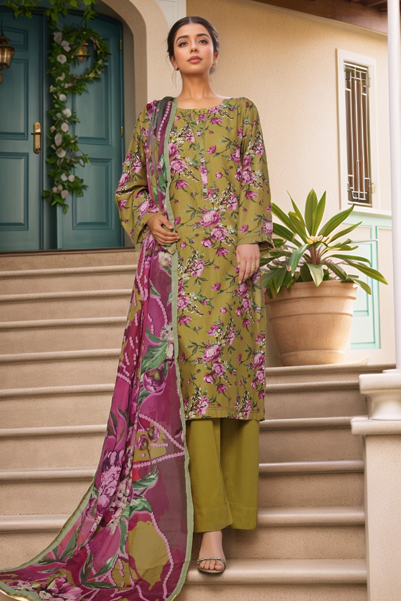Sada Bahar Stitched 3 Piece Printed Cambric Vol-01 Collection'2025-D-246-Olive