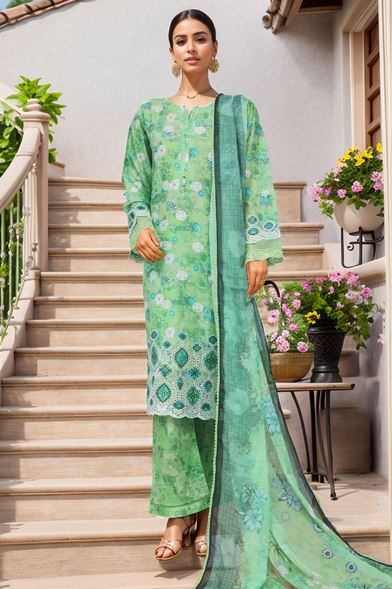 Sada Bahar Stitched 3 Piece Printed Chikankari Vol-01 Collection'2025-PCK-P.Green
