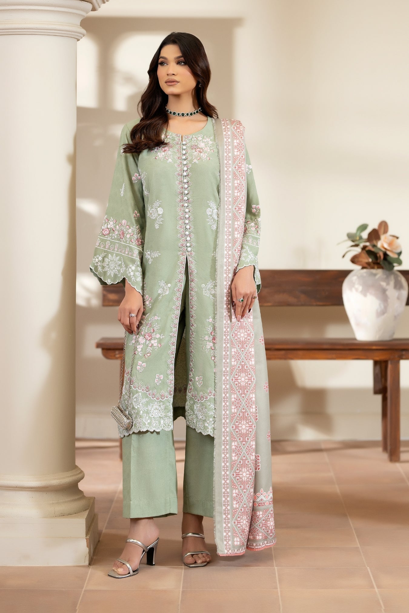 Justuju By Inara Stitched 3 Piece Winter Suit-SAGE DR-07