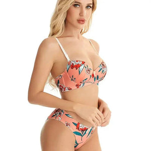 Sajiero Cheek Floral Print Padded Bra and Panty Set - My Store