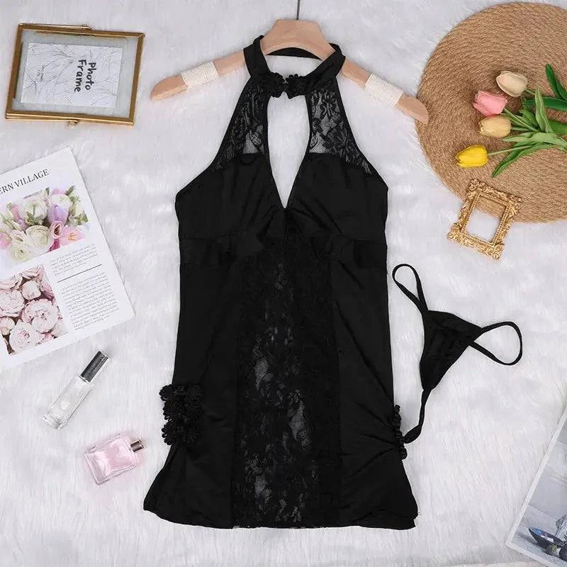 Sajiero Collar Open Neck Sexy Mesh Lingerie - My Store