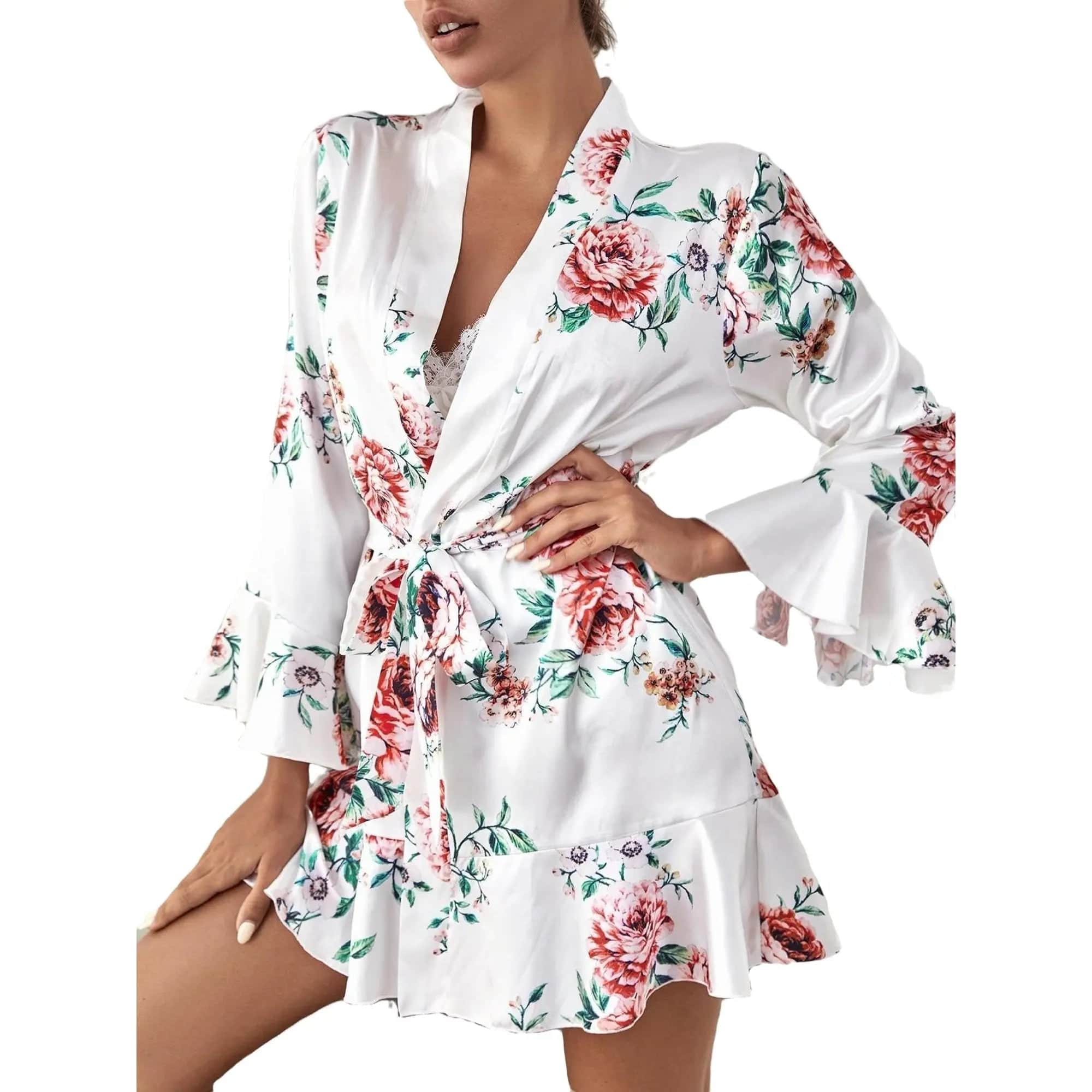 Sajiero Daisy Floral Silk 3pcs Nightgown set - My Store