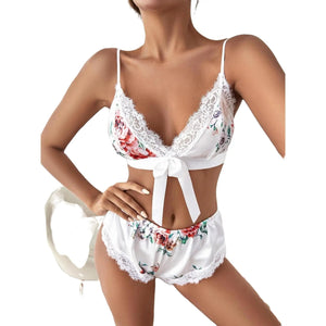 Sajiero Daisy Floral Silk 3pcs Nightgown set - My Store