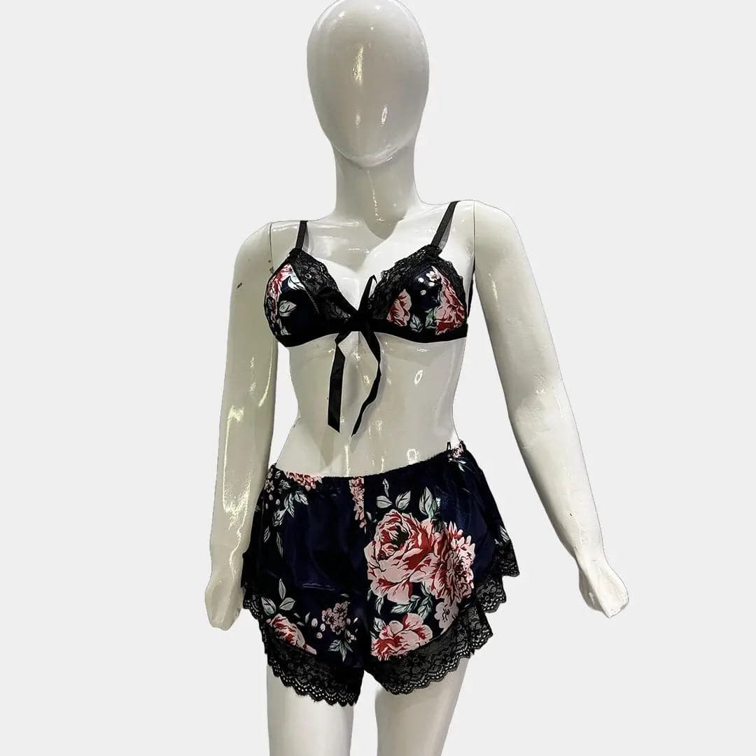 Sajiero Daisy Floral Silk 3pcs Nightgown set - My Store