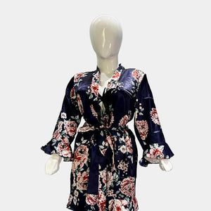 Sajiero Daisy Floral Silk 3pcs Nightgown set - My Store