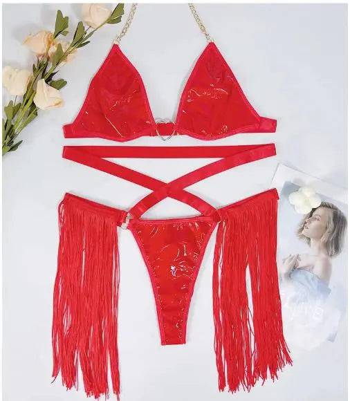 Sajiero Damon Heart Faux Leather Style Lingerie - My Store