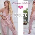 Sajiero Elegance Floral Sling Top and Trouser Set Lily Pink - My Store